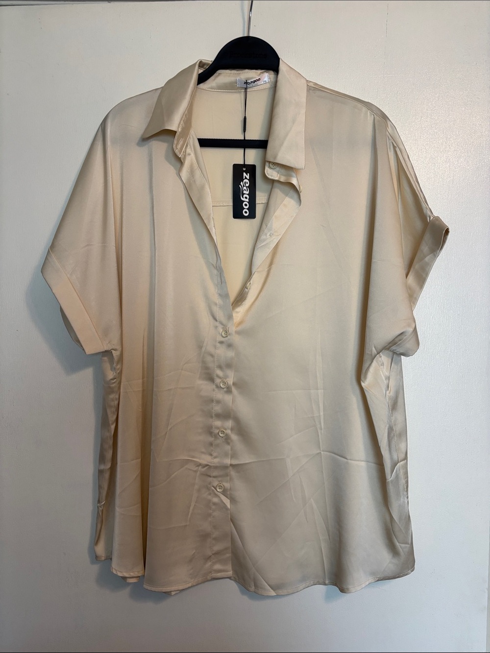 zeagoo Cream Short Sleeve Button-Down Shirt